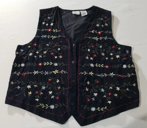 Vintage Y2K Retro 90s Bobbie Brooks XL Floral Embroidered Corduroy Vest Button - Picture 1 of 5