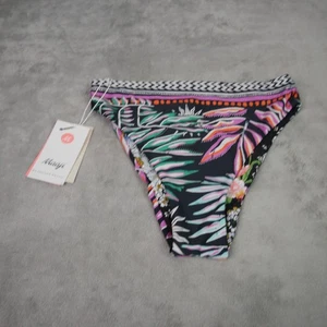 Parte inferior de bikini Maaji para mujer pequeña negra floral multicolor reversible tiro alto - Imagen 1 de 11