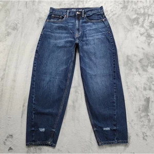 Old Navy Jeans Damen 12 blau dunkle Waschung extra hoher Bund Ballon Distressed Knöchel - Bild 1 von 12