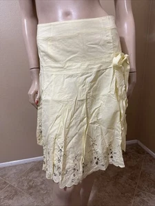Women’s Yellow Cotton Casual Summer Lined Embroidered Beaded Zip Size M Skirt - Picture 1 of 21