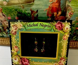 Vintage Michal Negrin Swarovski Kristalle kleine Ohrhänger zarte Blumen - Bild 1 von 5