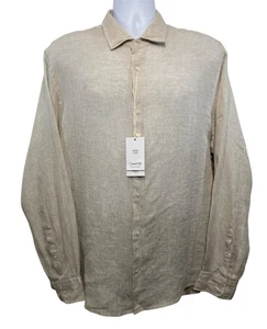 MNG Camicia Uomo Mango Lino Uomo XL Beige Vestibilità Regolare Manica Lunga Bottoni Eco - Foto 1 di 11