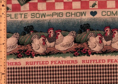 Sharon Kessler Chickens Pig Chow Vintage Cotton Fabric Quilts Sewing 3 yards - Image 1 of 3