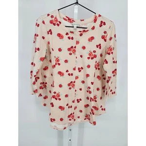Downeast Womens Sz S 3/4 Sleeve Cotton T Shirt Floral Rose Print - Picture 1 of 4