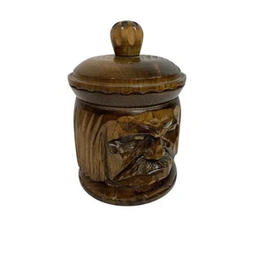 Vintage Wooden Lidded Jar Humidor Carved Old Man 6 Inch - Picture 1 of 7