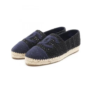 CHANEL COCO Mark espadrilles shoes G29762 Fabric Black Navy Used Women size 38 - Picture 1 of 7