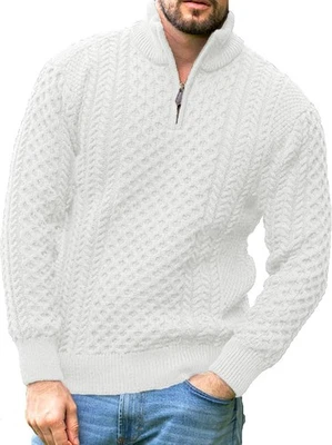 Men's Cable Knit Half Zip Irish Fisherman Pullover Sweater Warm Jacquard Design - Image 1 of 4