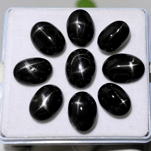 Estrella de Plata ~ 9 PIEZAS Piedras Preciosas Cabujón Ovalado Estrella Negra Natural 15mm-17mm - Imagen 1 de 12
