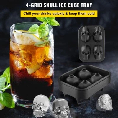 Skull Ice Cube Tray 4Grid Skull Ice Ball Maker Flexible Black Silicone - Image 1 of 4