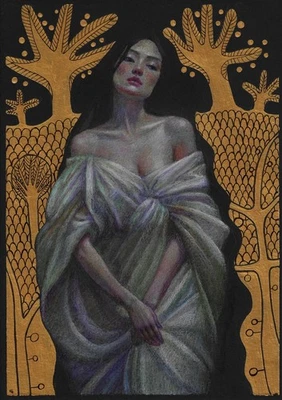 dibujo original A4 146GK ilustraciones oro, medios mixtos retrato femenino moderno Foto 1 de 4