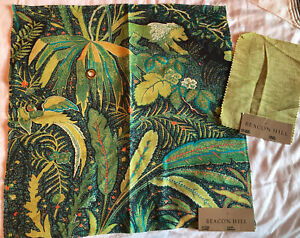 BEACON HILL Lioness Emerald 17 x 18" Linen Fabric Sample + 5 3/4 x 8" Citrine