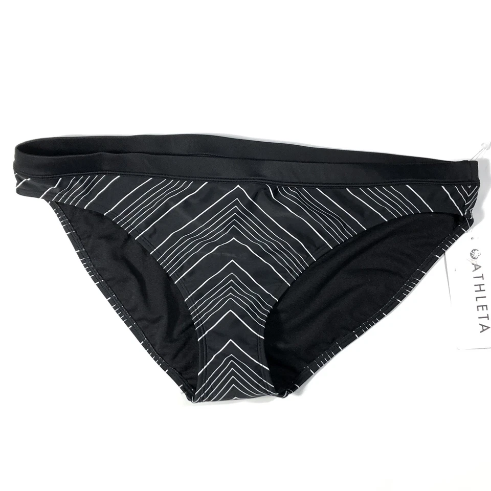 Athleta Medium Rise Bikini Bottom Banded Black White Chevron Print Womens sz XL