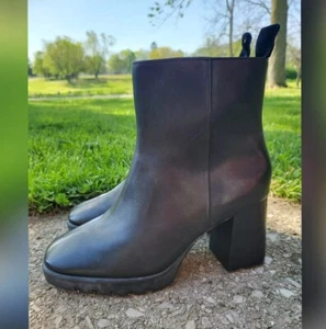 Schutz Leather Boots Block Heel Black Womens 8.5 - Picture 1 of 14