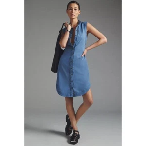Pilcro by Anthropologie Collared Denim Sleeveless Midi Shirt Dress Blue Women 2P - Picture 1 of 10