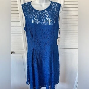 Calvin Klein Kleid royalblau Spitze ärmellos Größe 12 NEU - Bild 1 von 10