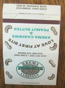 CUBIERTA DE LIBRO DE CERILLAS KREMA ANACARDOS Y MANTEQUILLA DE MANÍ: COLUMBUS, OHIO MATCHCOVER -D - Imagen 1 de 2