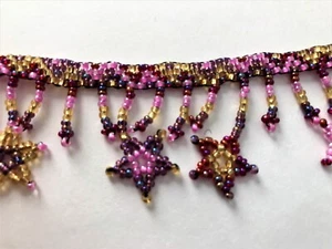 Mayan Glass Beaded Anklet Pink Purple Yellow Stars Handmade 10-1/4"  - Picture 1 of 3