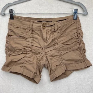 Y2K Fitted Low Rise Khaki Shorts Ruched Cuffed Preppy Coquette Cute Indie Grunge - Picture 1 of 9