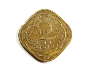 BRITISH INDIA 1942 KING GEORGE VI TWO ANNAS RARE COIN Circulated In 2x2 - Picture 1 of 2