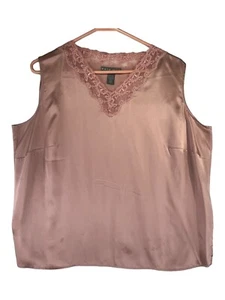 Camisa para mujer Kate Hill talla 16W color rosa con encaje 100 % seda - Imagen 1 de 6