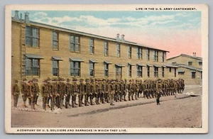 Postcard Life in the US Army Cantonment A Company of Soldiers and Barracks - Picture 1 of 2