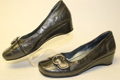 Zapatos de salón Josef Seibel de cuña baja para mujer 7 38 cuero metálico punta de bicicleta 87432 Foto 1 de 4