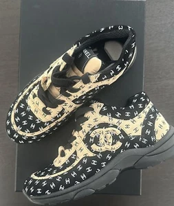 Chanel CC All Over Trainer Sneakers Women’s 36 Light Brown Black Worn Once - Picture 1 of 7