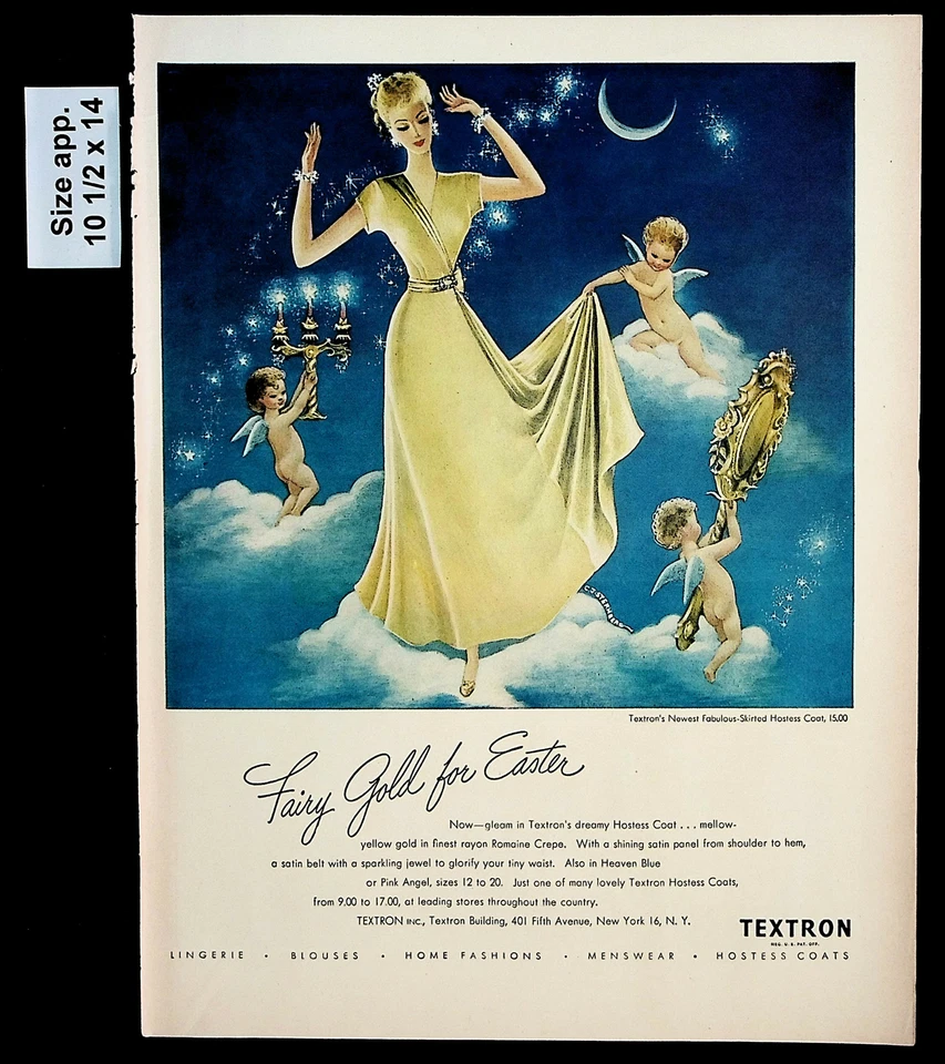 1947 Textron Fairy Gold Easter Woman Dress Skirt Baby Vintage Print Ad 30702 - Image 1 of 1