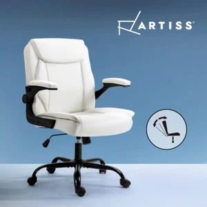 Artiss Executive Office Chair Computer Gaming Chairs PU Leather Mid Back White - Picture 1 of 8