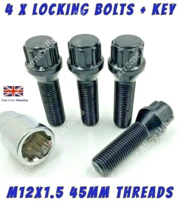 Black Wheel Locking Bolts Fits Skoda Citigo Favorit Felicia M12x1.5 45mm alloy - Image 1 of 4