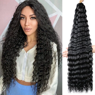 Extensiones de cabello trenzado onda profunda trenzas de ganchillo rizos afro onda oceánica 32" largas Foto 1 de 4