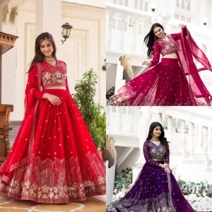 BOLLYWOOD DESIGNER LEHENGA CHOLI INDIAN WEDDING PARTY PAKISTANI WEAR READYMADE - Picture 1 of 14
