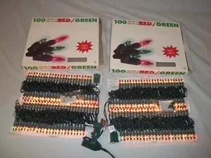 Vtg NEW IN BOXES CHRISTMAS MINIATURE STRING RED GREEN END-TO END 100 LIGHT SETS - Picture 1 of 9