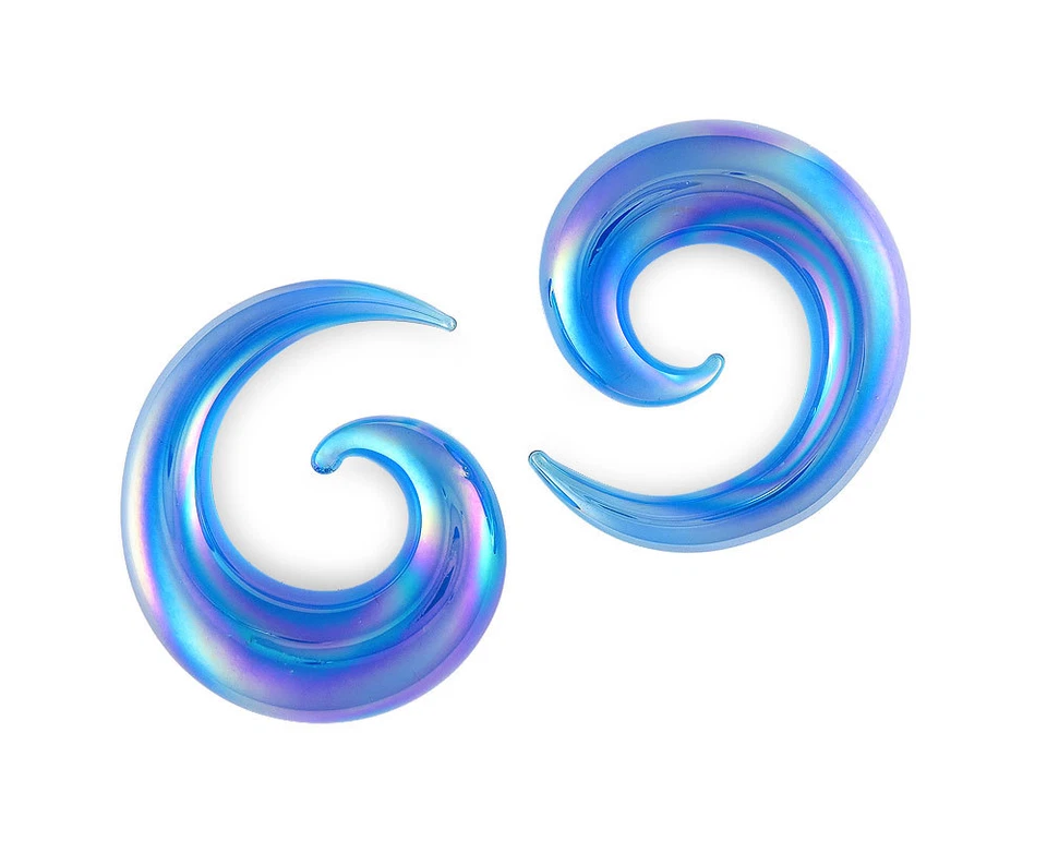 Par de medidores espirales de vidrio iridiscente perla azul Foto 1 de 1