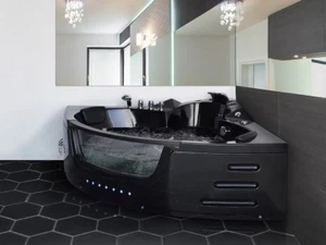 Luxus Whirlpool Badewanne SCHWARZ mit Glas LED Licht Wasserfall für Bad 155 cm - Bild 1 von 10