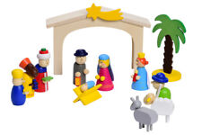 ewtshop® Spielkrippe aus Holz, Weihnachtskrippe, Holzkrippe mit vielen Figuren