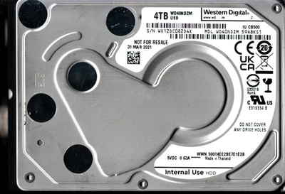 WD40NDZM-59A8KS1 S/N: WX12D WESTERN DIGITAL 4TB MAR 2021 - Image 1 of 2