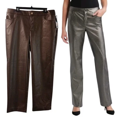 Pantalones Anne Klein Metálicos Imitación Cuero Vegano 16 Bronce Rectos  Foto 1 de 4