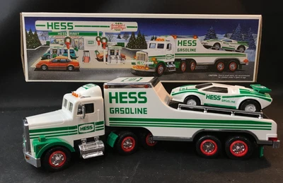 Camión de juguete Hess 1991 gasolina y coche de carreras juguete con caja coleccionable verde y blanco de colección Foto 1 de 4