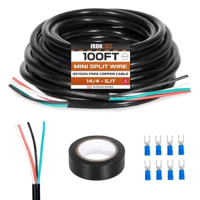 14/4 Mini Split Wire - 100ft, 300V, 14 Gauge 4 Conductor Wire with Connectors... - Image 1 of 4