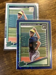 2025 Donruss Jacob Misiorowski (2) Blue Prizm Optic & Rated Prospect 128 Brewers - Picture 1 of 2