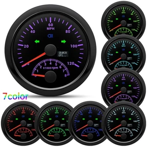 85MM Black GPS Speedometer 120MPH With Tacho 7 Colors LED for Boat Car Truck ATV - Picture 1 of 18