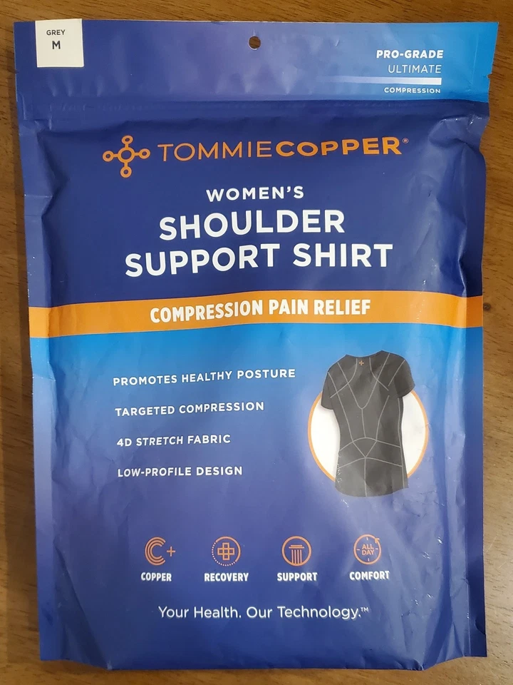 Camisa Tommie Copper Para Mujer Mediana Manga Corta Hombro Dolor de Espalda - Gris - NUEVA Foto 1 de 2