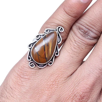 Joyería de plata hecha a mano con piedras preciosas ojo de tigre múltiple "8" Foto 1 de 4