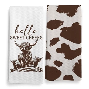 Juego de toallas de cocina rústicas con estampado de vaca occidental - 16x24 pulgadas - Imagen 1 de 7