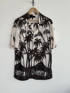 Camisa Allsaints “Nalu” Manga Corta Floral Palmeras Vacaciones Cubanas Negra Blanca XXL - Imagen 1 de 12