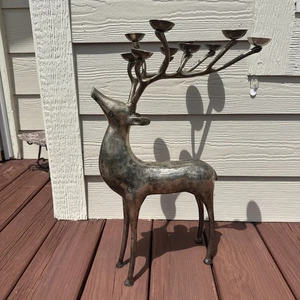 Pottery Barn Silver Plated 10 Point Reindeer Candelabra Candle Holder 20" Tall - Picture 1 of 18