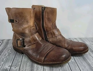 Bed Stu Wesley Buckle Zip Boots Brown Distressed Leather Mens US Size 8.5 - Picture 1 of 7