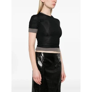 Christopher Esber transparentes geripptes Overlay-T-Shirt in Schwarz & Grau AU 10 US 6 - Bild 1 von 5