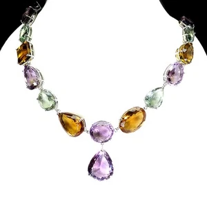 Sommer 925 Silber Halskette Birne Ametrin 454 CT Citrin Handgemacht Schmuck 21 - Bild 1 von 13
